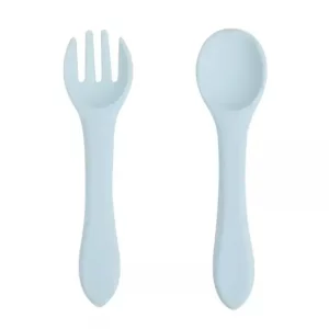 Cuillère et fourchette en silicone - Bleu clair